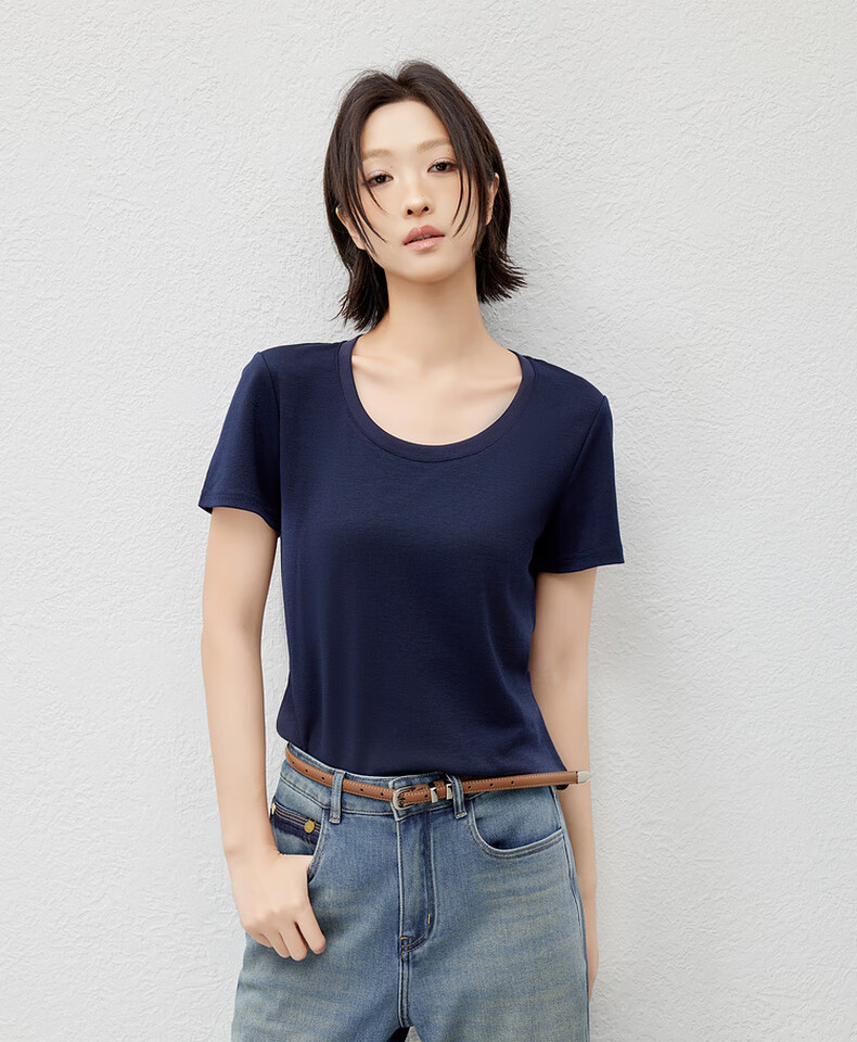 MEIYANG Jelly Denim Jeans Double Core Yarn Elastic Draped Vintage Wide-Leg Pants Blue Regular Fit L 32