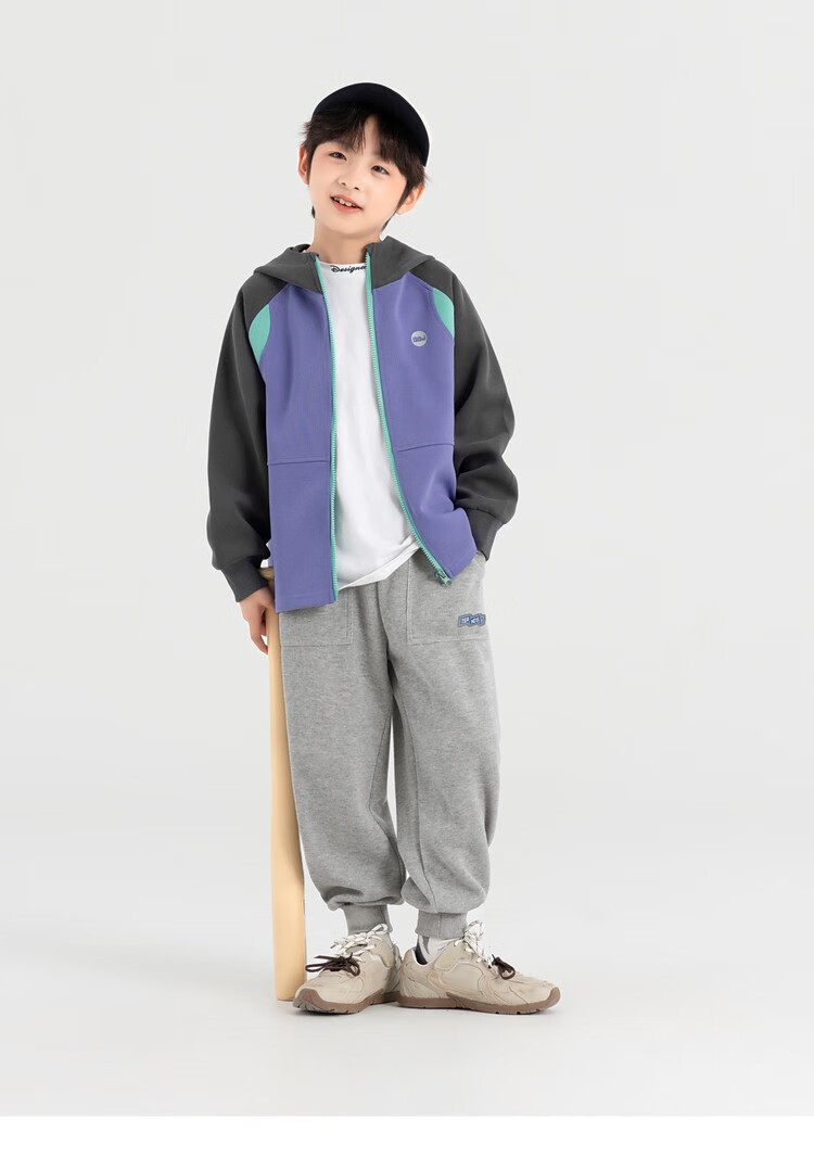 Duoduo Home [Soft and Chewy] Children's 2025 Autumn Three-Color Spliced Hooded Jacket Boys Casual Sports Knit Cardigan 34