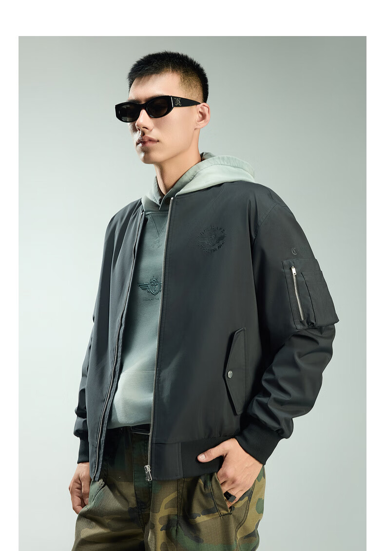 CABBEEN Men's Baseball Collar Jacket with Polyester Suede Twill (Triple Protection), 3D Embroidery and Printed Long Sleeves 7