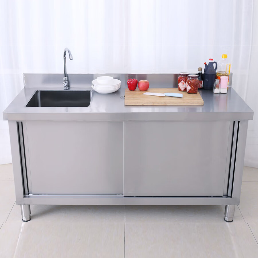加厚不锈钢工作台洗菜池操作台桌子水池水槽柜定制商用家用厨房储物柜