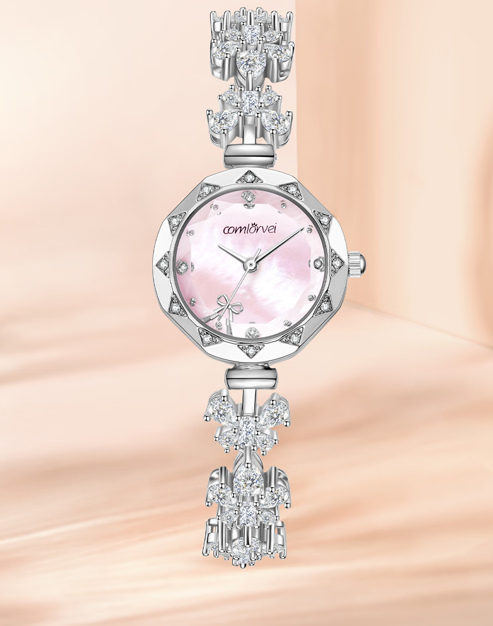COMLORVEI Bowknot Diamond Bracelet Watch Women's British Style Waterproof Elegant Wristwatch Gift 695 12