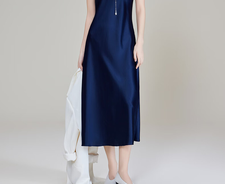 MEIYANG Waltz Dress, Elegant Beauty Acetate Spaghetti Strap Dress, Pearl Gray Extended Version, XL 14
