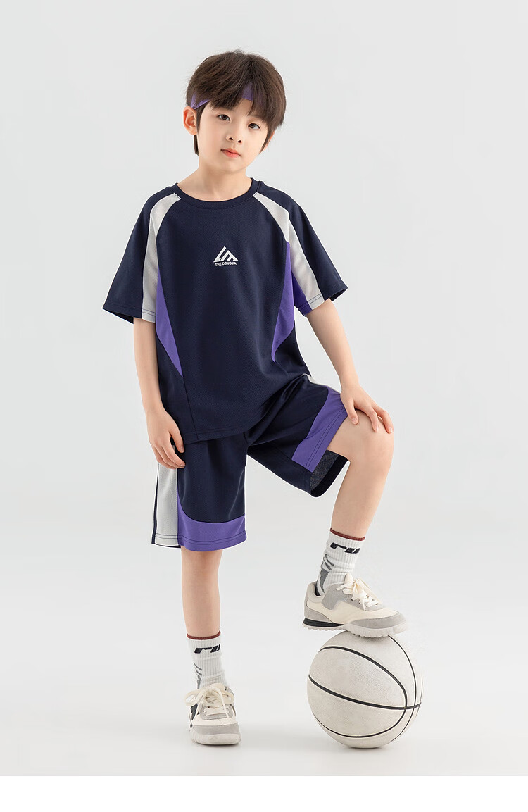 Duoduojia Boys' Trendy Summer Sportswear Set, 2026 New Style Children's Breathable Running T-Shirt And Shorts Two-Piece Suit 29