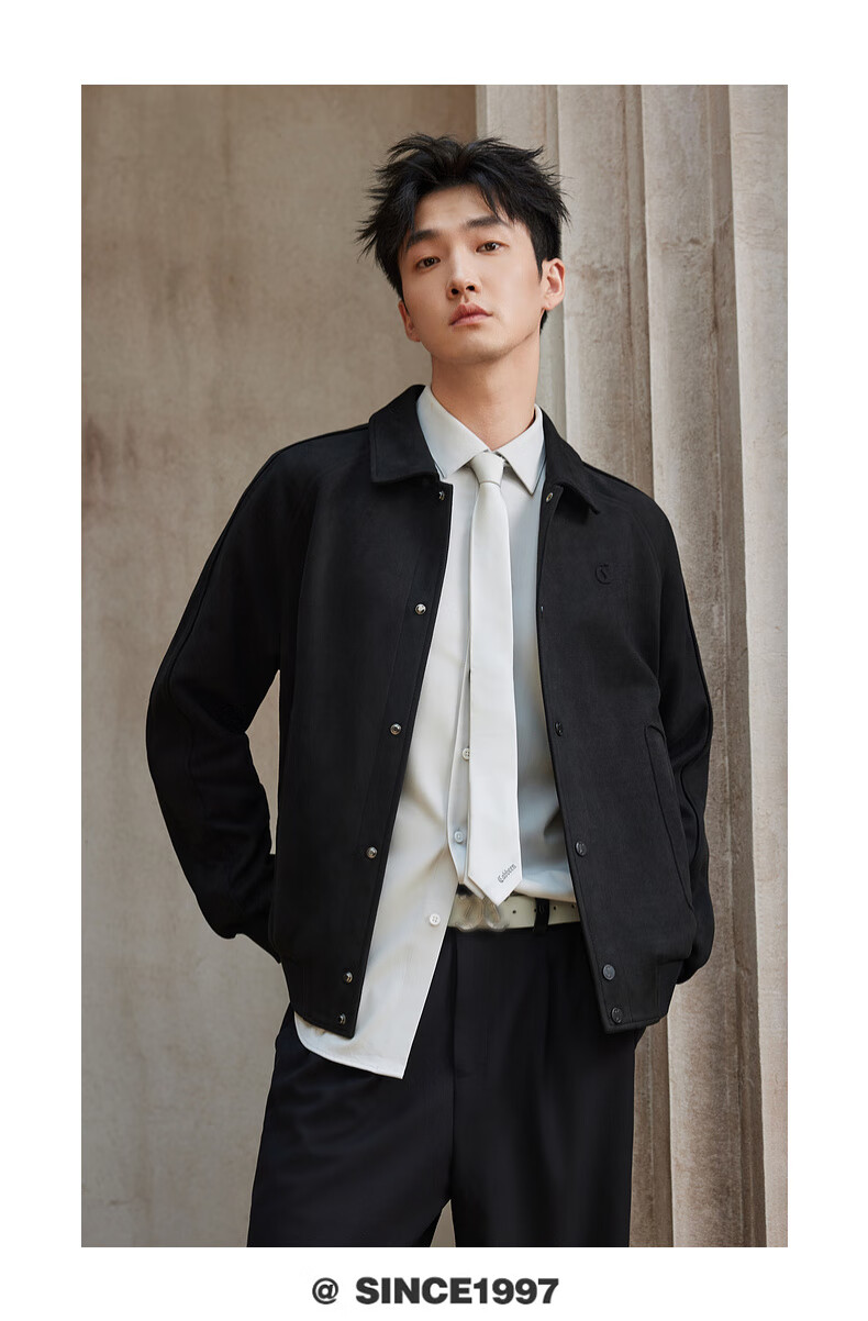 CABBEEN 350G Suede Velvet Men's Jacket Soft Comfortable Faux Suede Velvet Autumn Long Sleeve Coat 3