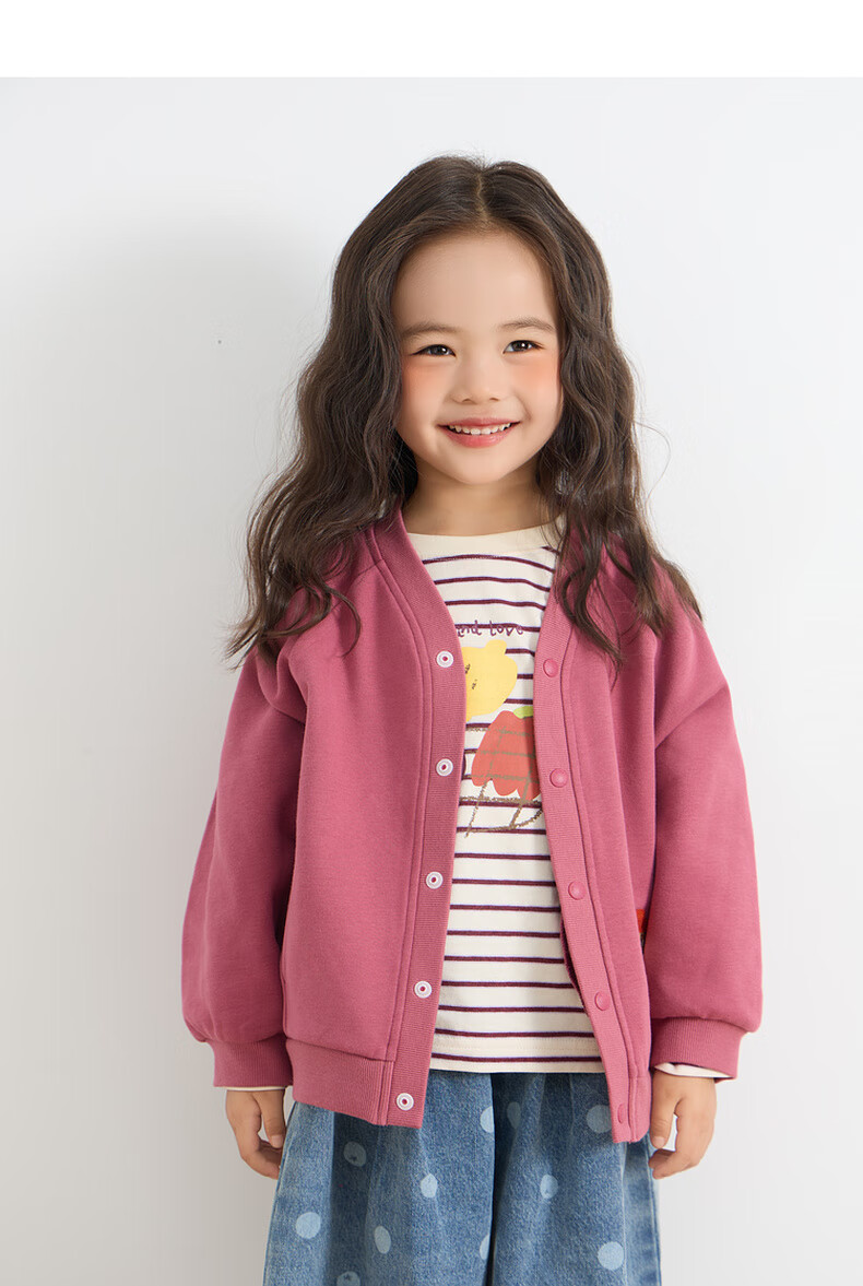 Papa [Glutinous Rice Cotton] papa New Autumn Children's Jacket Baseball V-Neck Cardigan Top Purple Red 110 3