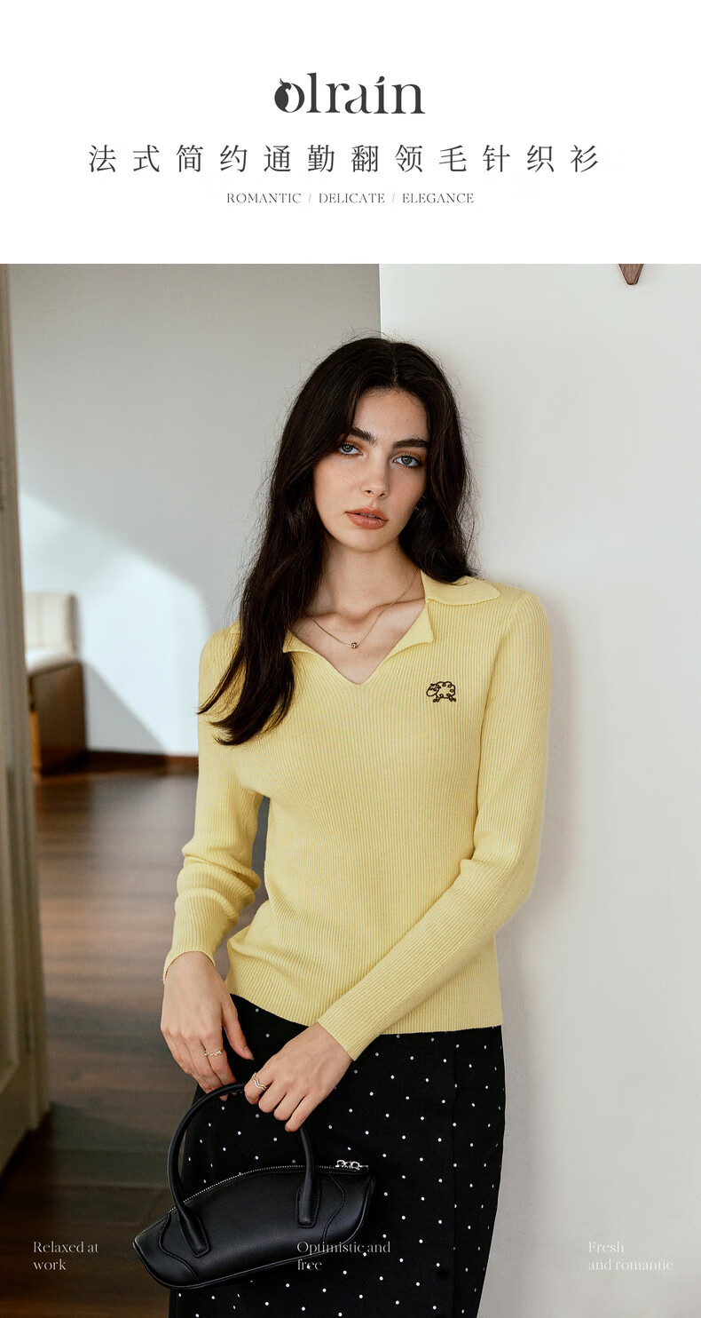 Oulain Commuter Collar Knit Pullover Sweater for Women, Autumn New Style, Versatile Slimming Top, Yellow, XL 1