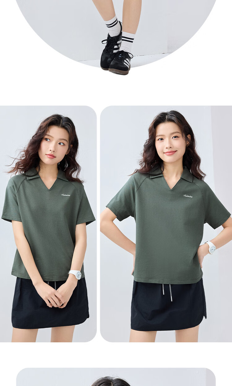 Giordano Women's Short-Sleeve Polo Shirt, Summer Pure Cotton, Letter Embroidery, V-Neck Drop Shoulder Collar Top, 13315205 17
