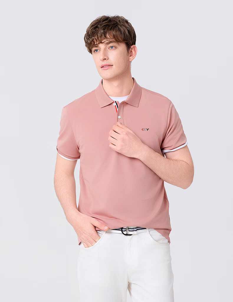 Goldlion GY Short Sleeve Polo Shirt Spring Summer Men's Casual Collared T-Shirt Mulberry Silk TSF0052-PT051 Light Pink 2XL 3