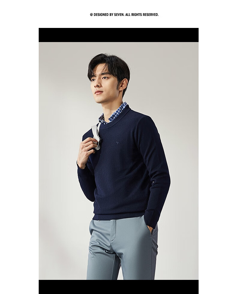 SEVEN Anti-Static Machine Washable Men's Sweater Spring Autumn Crew Neck Casual Warm Multi-Color Knitwear 22