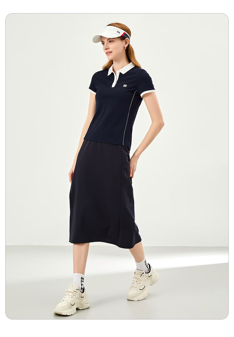 ELLE ACTIVE Fashion Slimming Color-Block Polo Shirt for Women Summer Short Sleeve Slim Fit Sports Casual Top Blue M 9