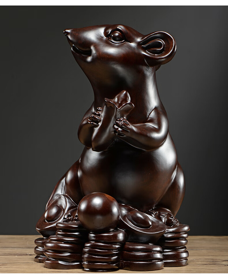 煌福轩 木雕摆件老鼠古典雕刻动物十二生肖家居书房办公浮雕红木工艺