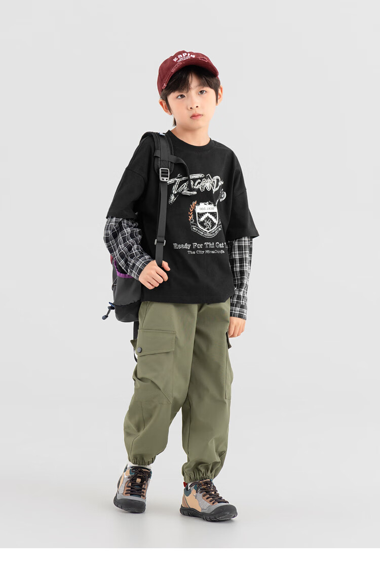 Duoduojia Boys' Sweatshirt, Spring And Autumn Style, Patchwork Long Sleeve, Plaid Retro Print, Children's Faux Two-Piece, Korean-Style Academic Style Top 10