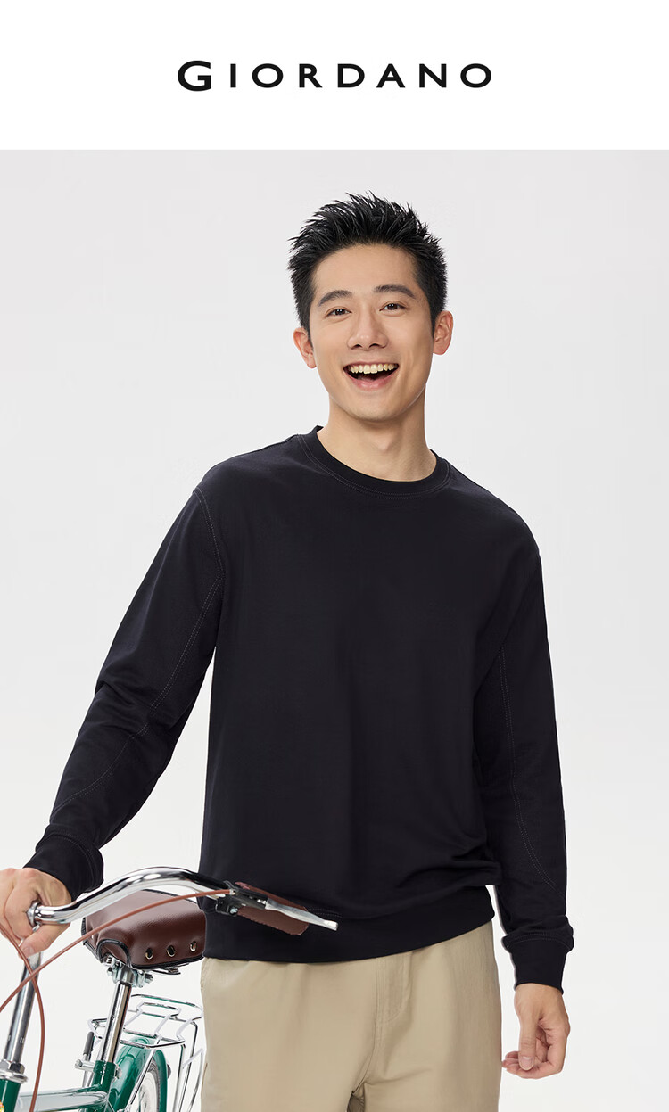Giordano Men's Autumn Winter Cotton Stitch Long Sleeve Pullover Loose Fit Crew Neck Sweatshirt 13025762 3