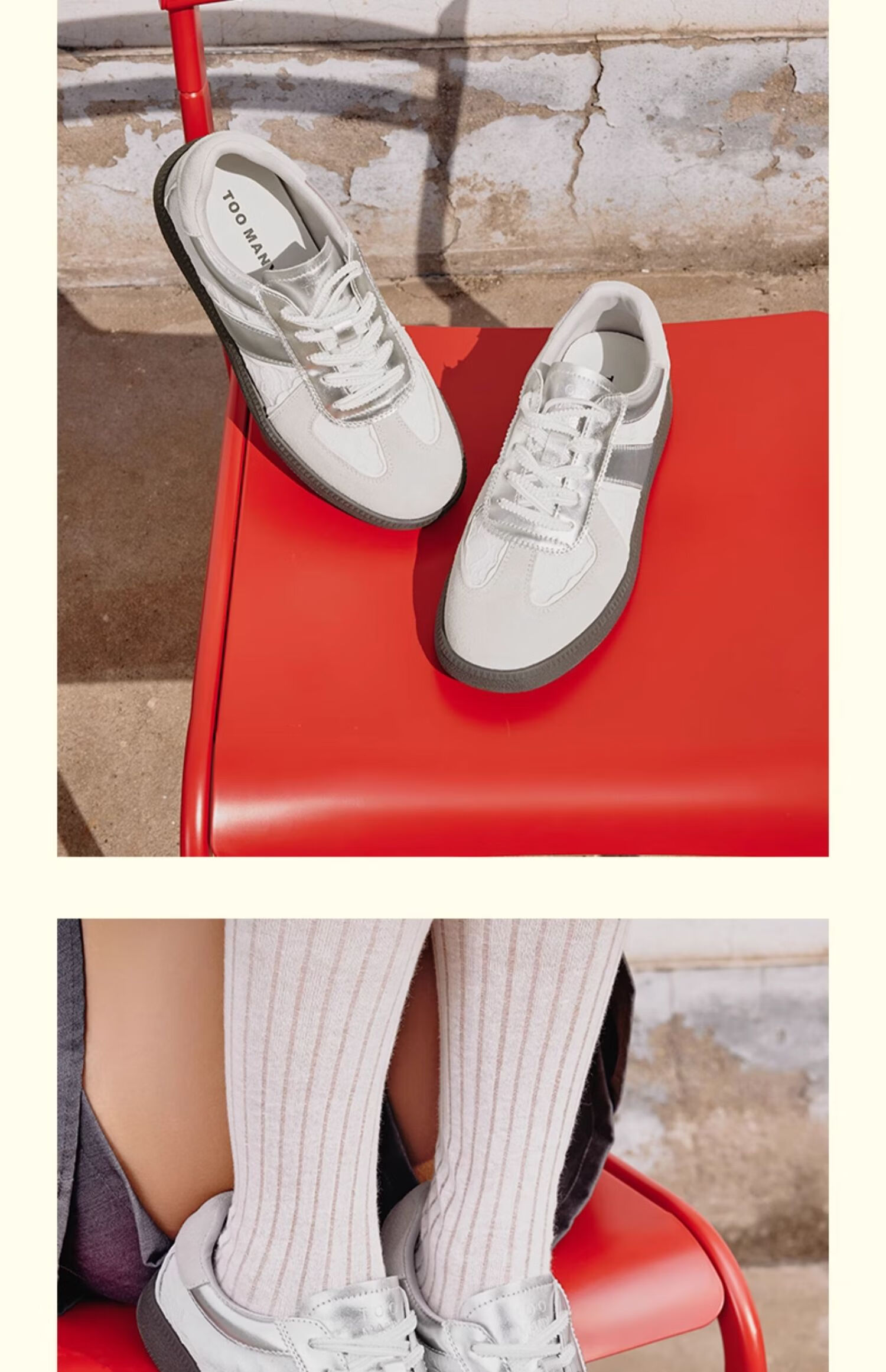 TOOMANYSHOES Couple's Style Men's And Women's Shoes Flat Casual Sports White Sneakers Skateboard Shoes Training Shoes Virtual Lovers Silver 36 14