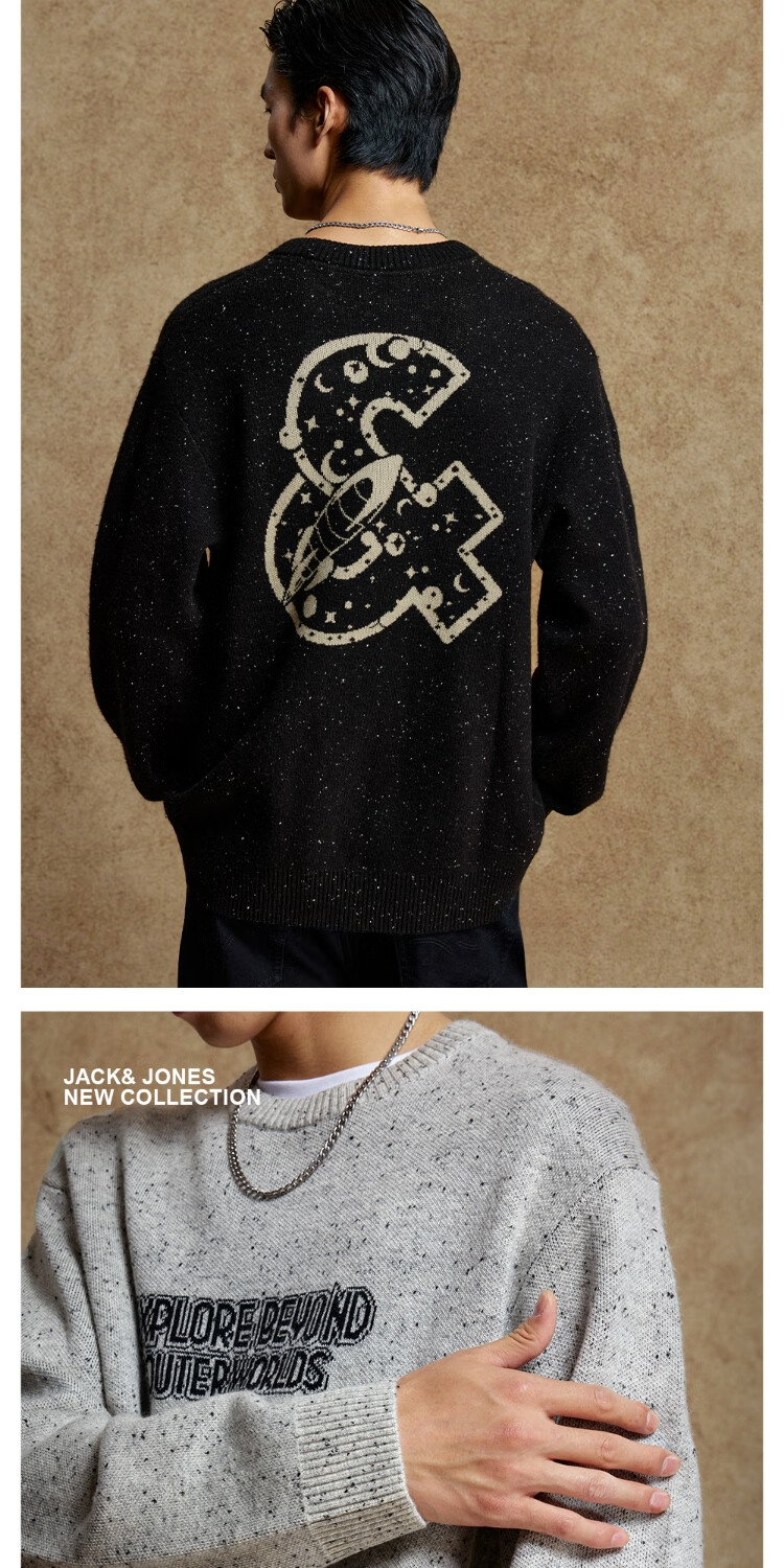 JACK&JONES Men's Casual Loose Fit Multicolor Letter Logo Crew Neck Knit Sweater 225313026 2