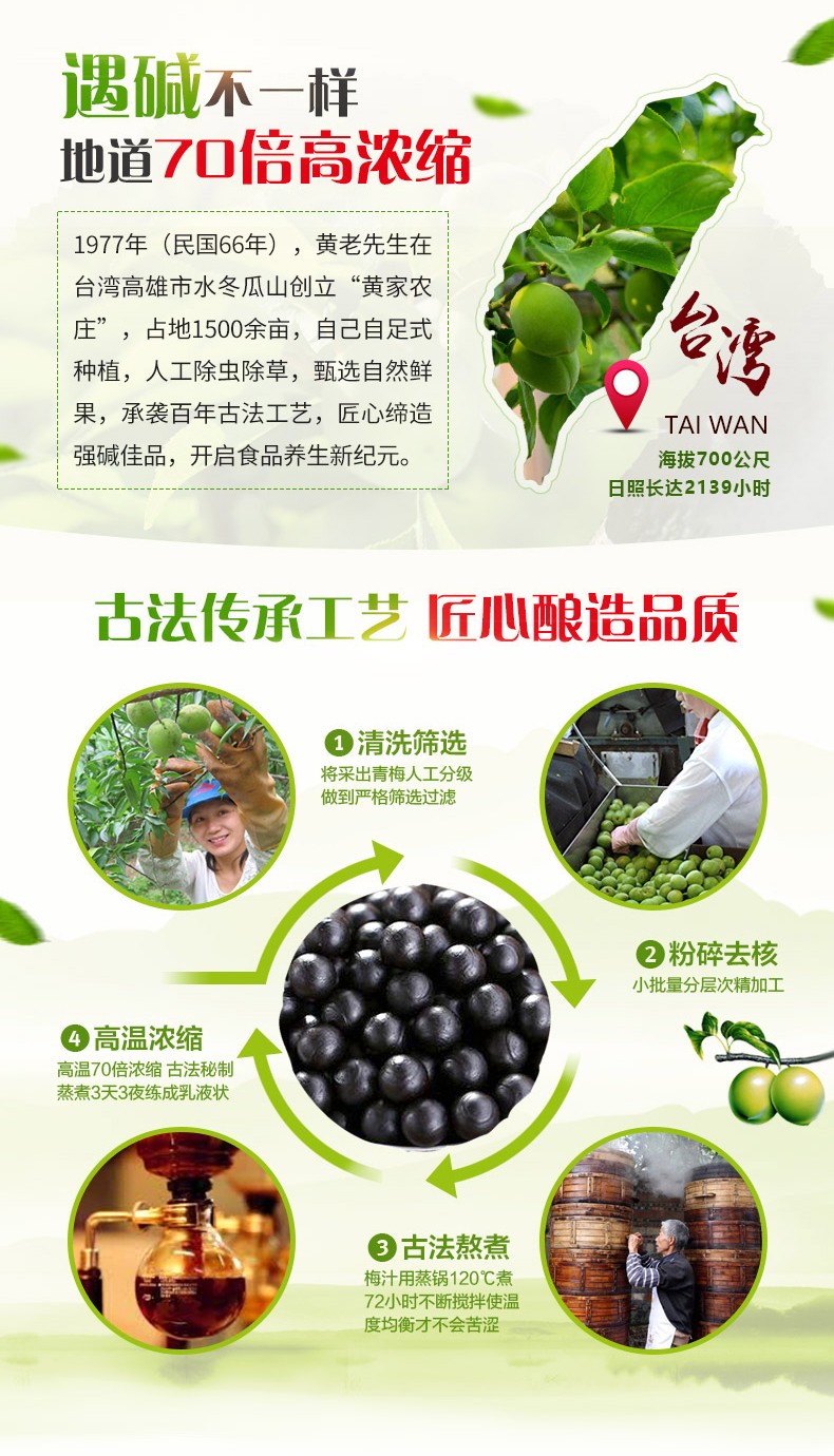 台湾黄家农庄青梅精丸颗粒70g 原装进口70倍高浓缩青梅丸碱性食品功效