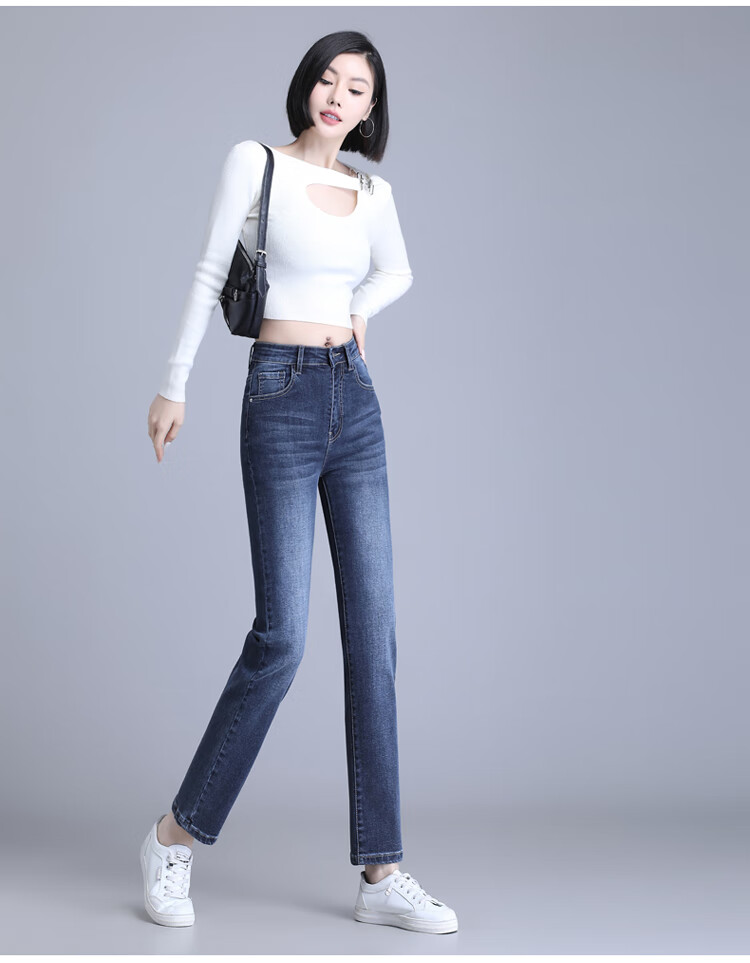 Romon Slimming Cigarette Pants Women's Summer High-Waist Stretch Casual Straight-Leg Cropped Jeans Blue Gray Size 33 5