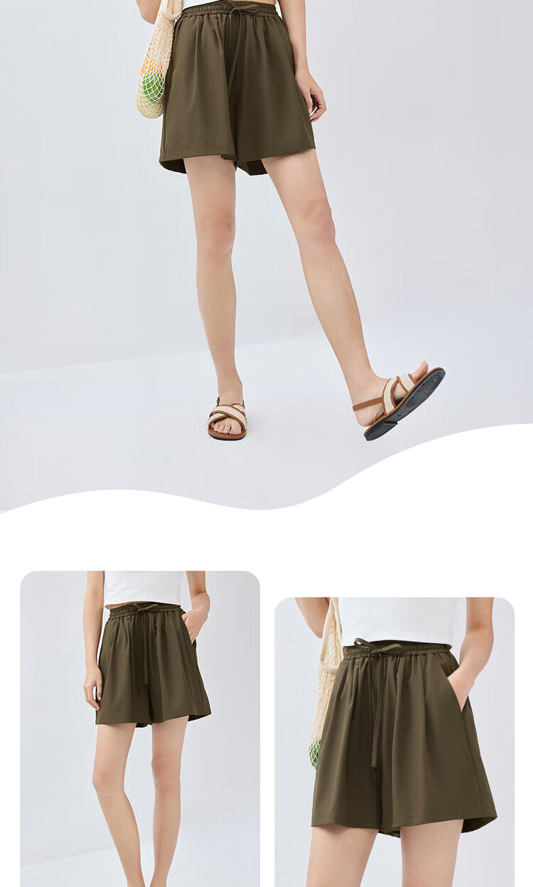 Giordano Women's Casual Shorts, Summer New Style, Pleated Lightweight Pants, Elastic Waist Wide-Leg Shorts for Women, 05405308 16