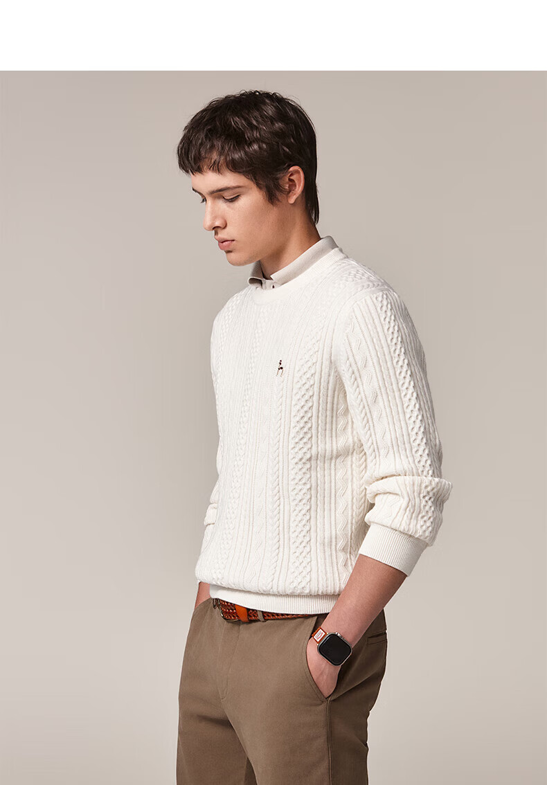 HAZZYS Men's Autumn Winter Casual Cable Knit Crew Neck Cotton/Wool Blend Sweater ABYZD0CCX30 12