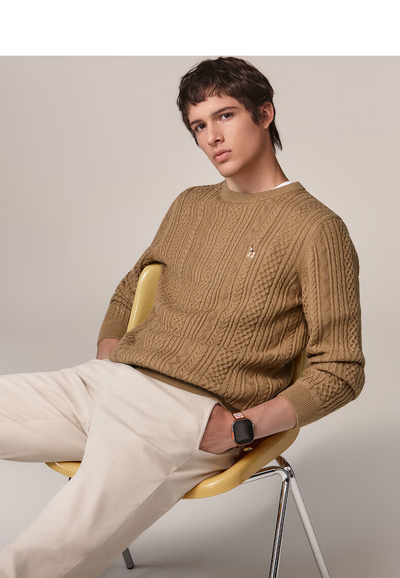 HAZZYS Men's Autumn Winter Casual Cable Knit Crew Neck Cotton/Wool Blend Sweater ABYZD0CCX30 15