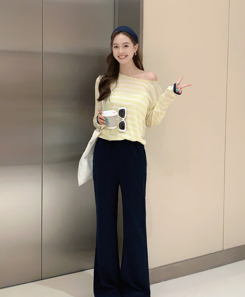 MEIYANG Fishtail Flared Pants, Imported Composite Yarn Elastic Retro Micro-Flare Pants, Navy Blue Extended Version, XL 8