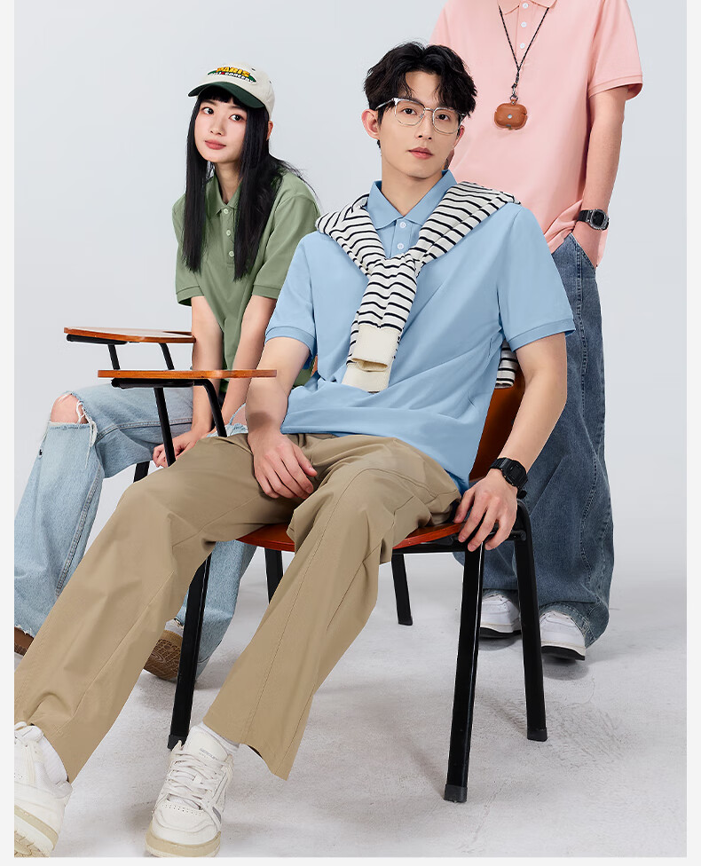 MINISO Polo Shirt Men Summer High-End Antibacterial Quick-Dry Short Sleeve Unisex Simple Premium T-Shirt Haze Blue 2XL 14