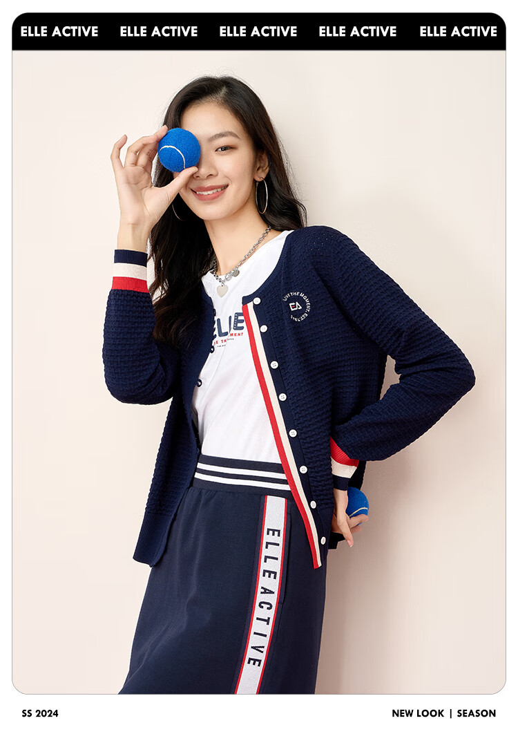 ELLE ACTIVE Waffle Texture Knit Cardigan for Women, Spring And Summer Contrasting Colors Elegant Slimming Comfortable Commuter Style Navy Blue S 7