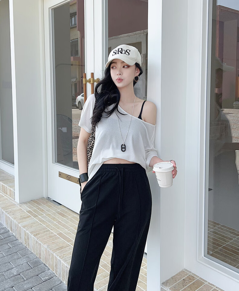 MEIYANG Tilted Line Casual Pants, Modal Blend Vertical Striped Texture Straight-Leg Pants, Black Extended Version, L 14