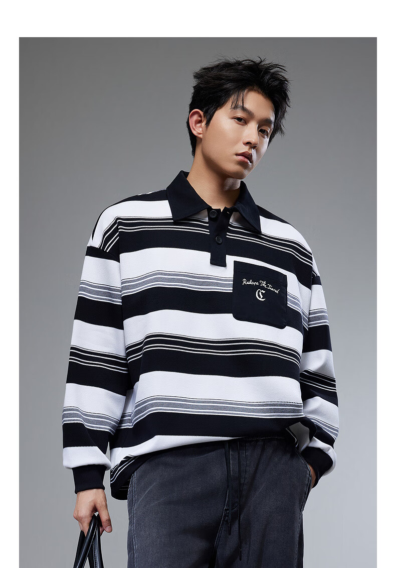 CABBEEN [Textured Striped] Men's Sweatshirt with Creative Patchwork Pocket Design, Skin-Friendly And Breathable Autumn Long-Sleeve Sweatshirt 9