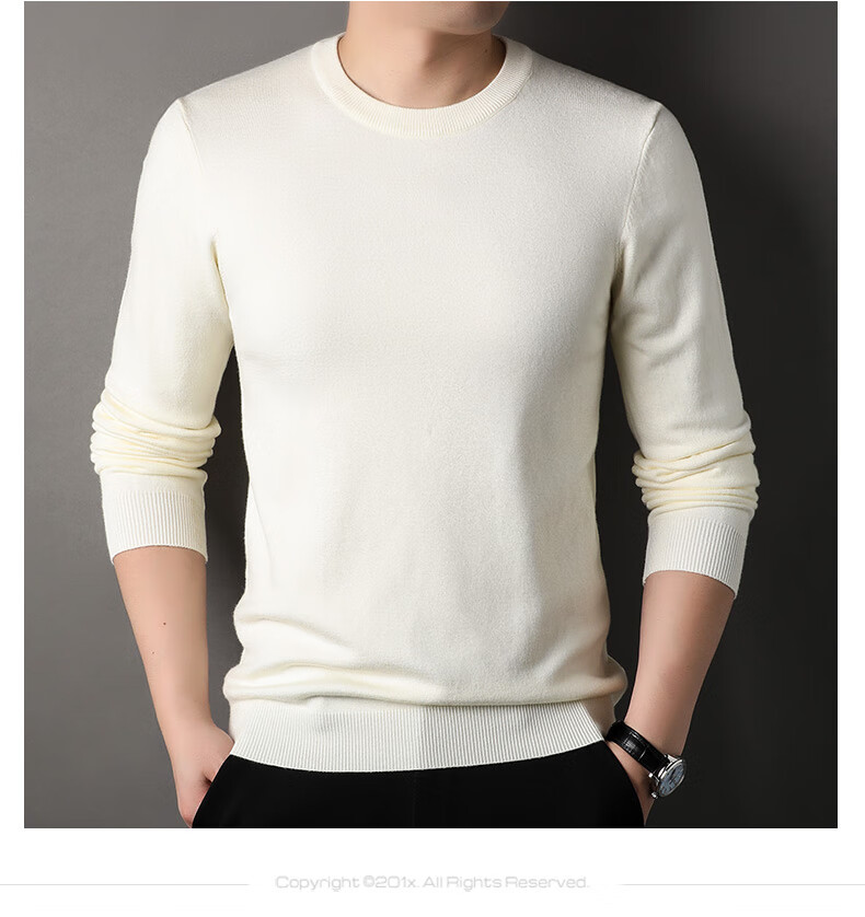 ROMON Men's Knit Sweater Spring and Autumn Classic Loose Fit Crew Neck Casual Pullover for Middle-aged and Young Fathers 15