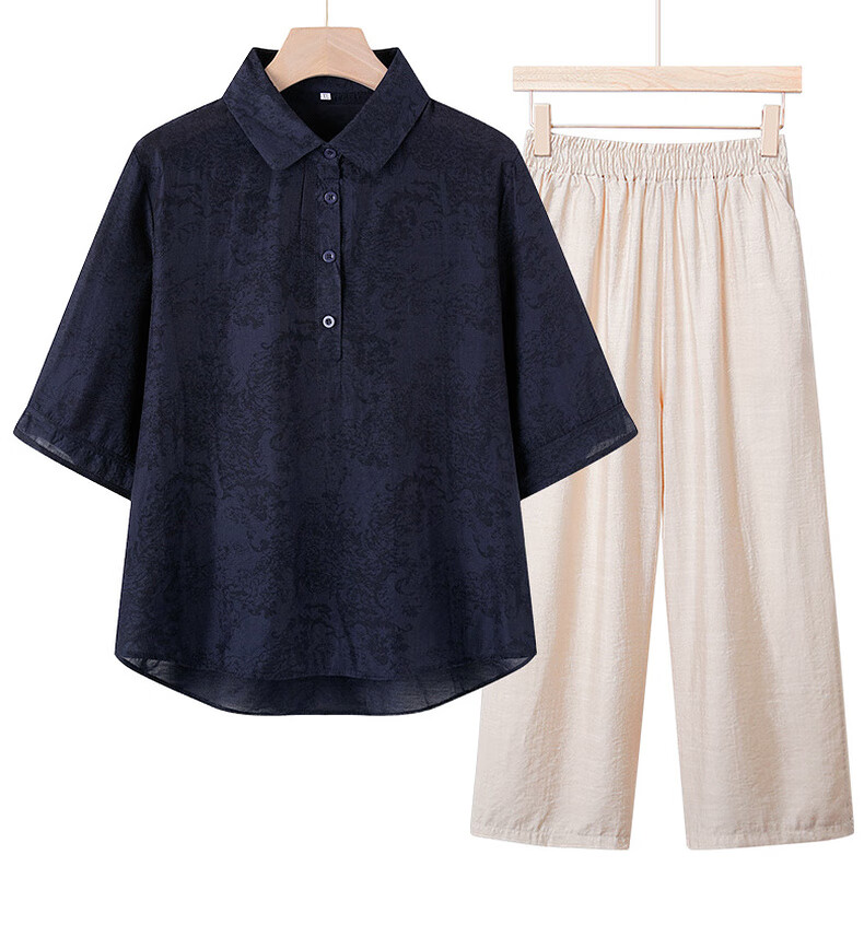 Yalu Middle-aged and Elderly Women's Summer Set 2026 New Mom's Fashionable Short Sleeve Shirt for Women Aged 40-50 7