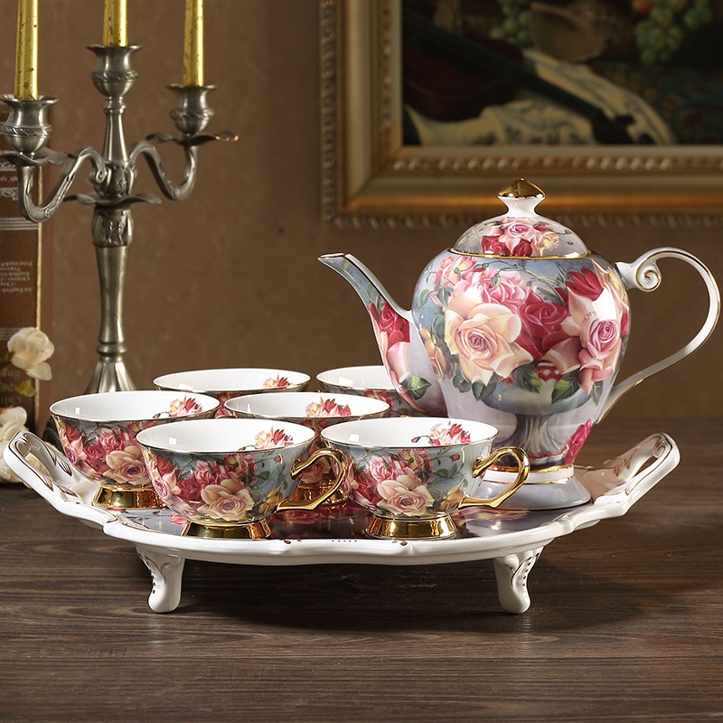 心饰园欧式骨瓷茶具套装陶瓷茶杯英式下午茶茶具带托盘整套波西米兰8