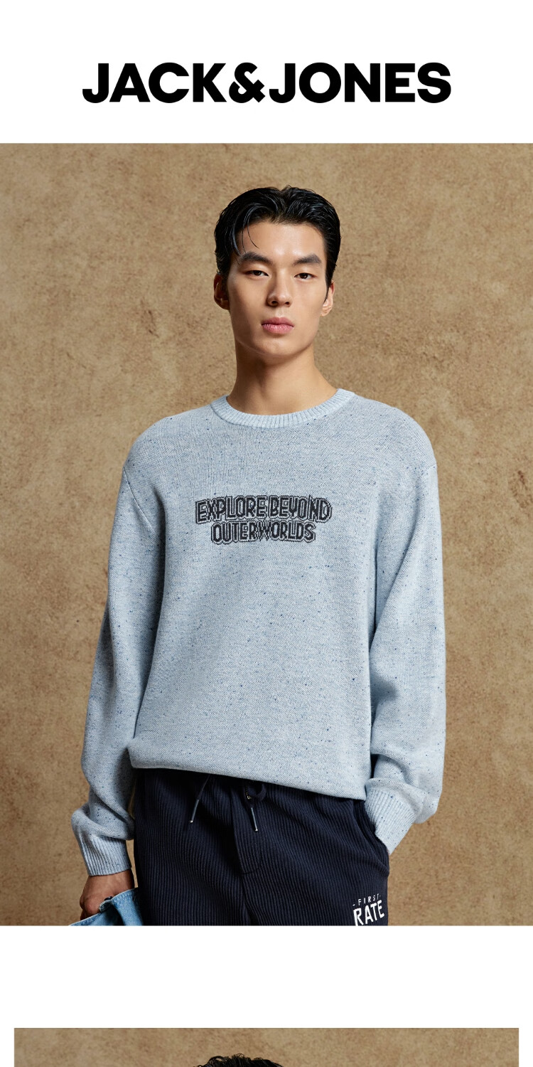 JACK&JONES Men's Casual Loose Fit Multicolor Letter Logo Crew Neck Knit Sweater 225313026 1