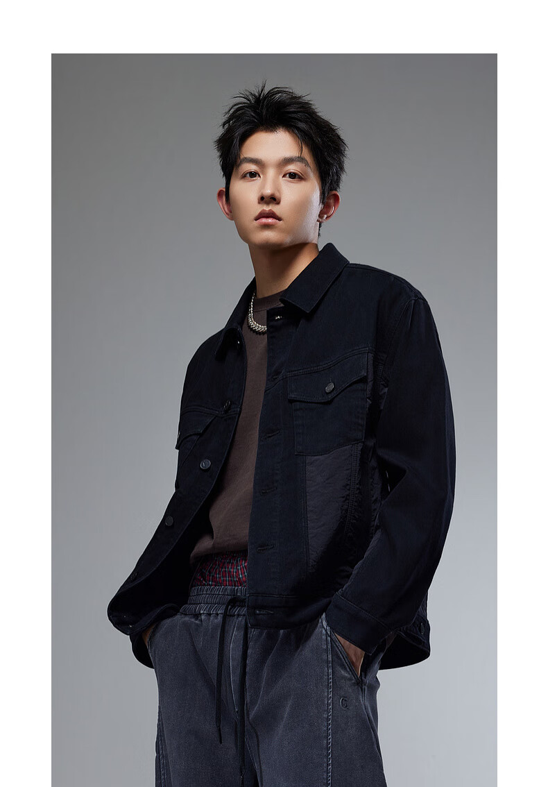 CABBEEN Black Bull D9 Men's Jacket Double-Fabric Splicing Skin-Friendly Comfortable Casual Commuter Autumn Denim Jacket 5