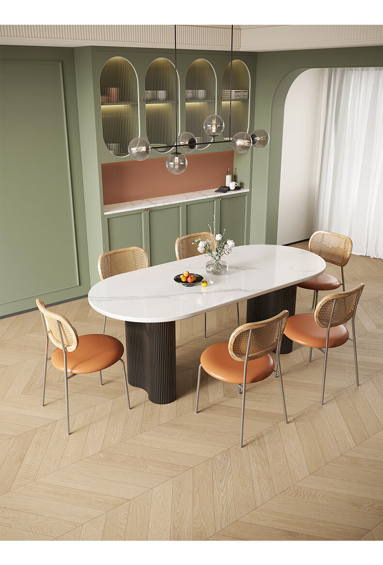 餐桌家用大小户型饭桌圆弧形高端餐桌白色简约法式复古轻奢餐桌椅组合
