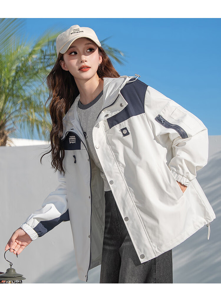 TonLion 2025 Autumn Women's Hooded Patchwork Workwear Jacket 5