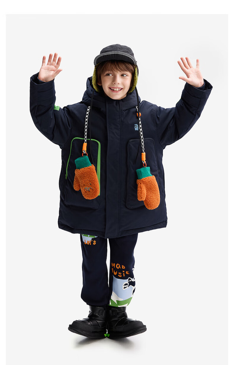 MQD Kids Down Jacket 2024 Winter New Boys Hooded Thick Warm Workwear Coat for Older Children 10