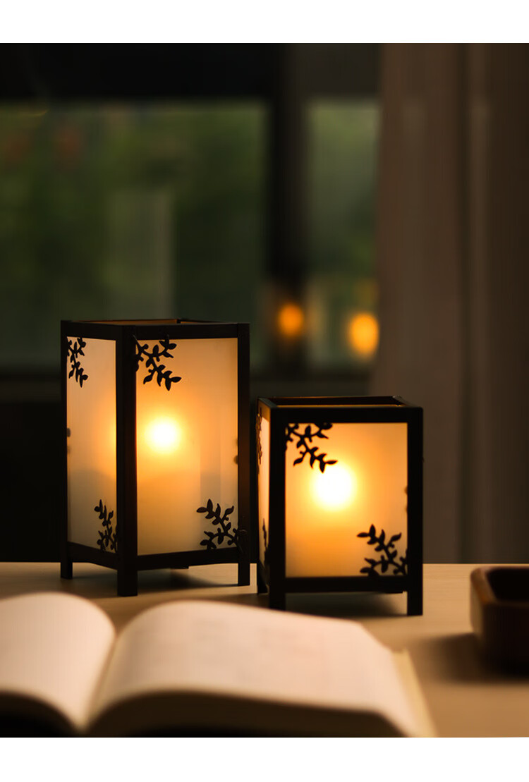 烛台风灯 中式和风烛台复古铁艺玻璃风灯蜡烛浪漫家居桌面装饰古风