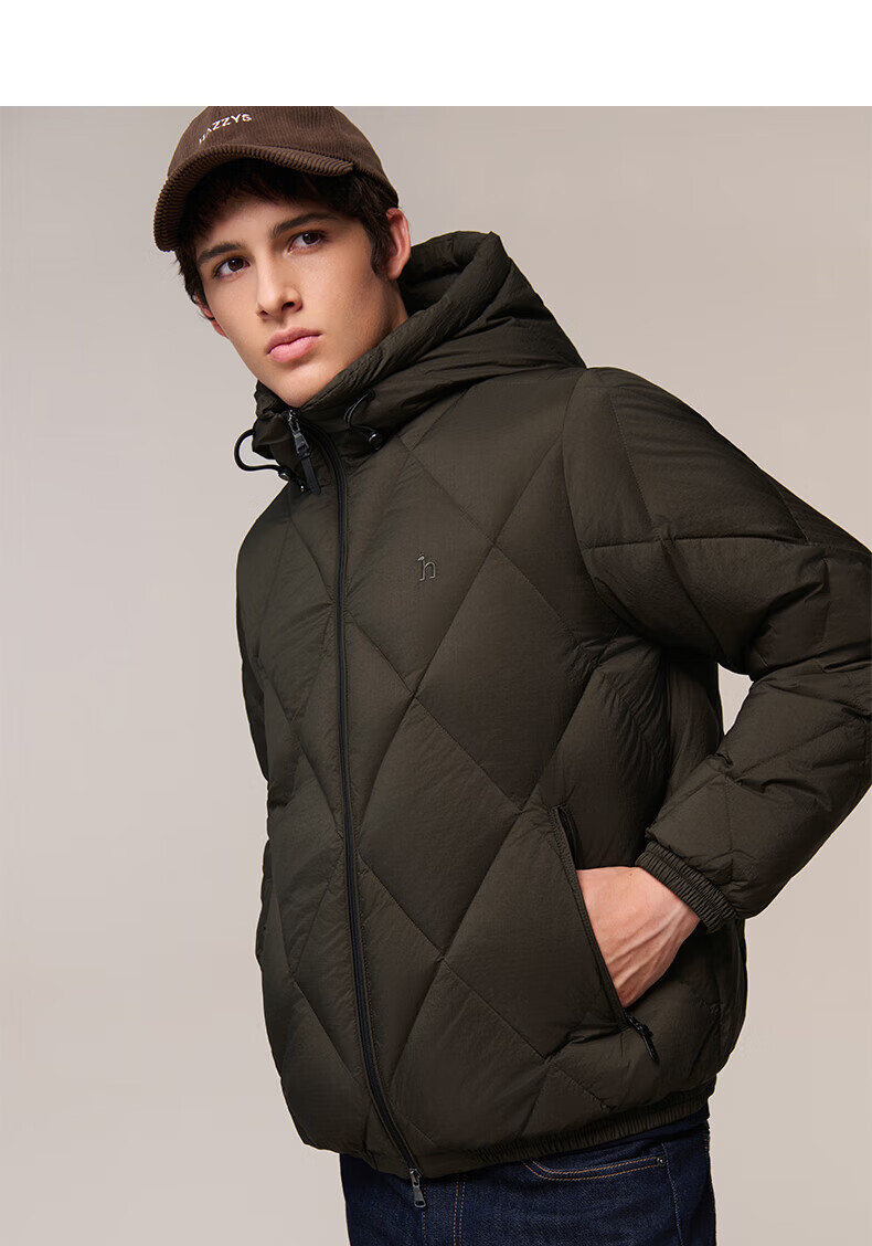 HAZZYS Men's Winter Goose Down Hooded Quilted Short Thick Jacket ASFZU0CDX07 6