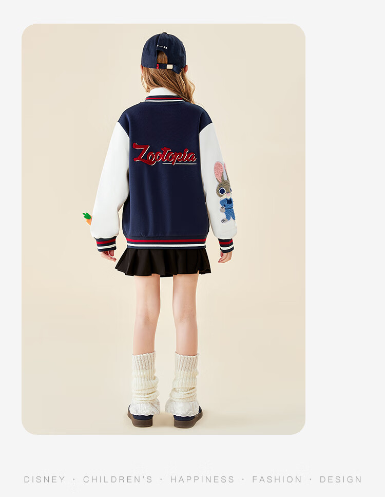 Disney Girls' Baseball Jacket New Autumn Stylish Children's Zootopia Kids' Navy Blue Coat Size 160 8