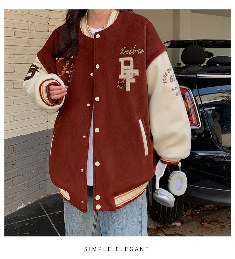 chillg国潮外套美式复古棒球服外套女夹棉加厚秋冬学生宽松连帽夹克