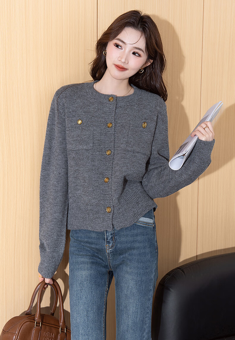 TonLion 2025 Autumn Winter New Small Fragrance Style Cardigan Sweater Women Round Neck Gentle Temperament Knitwear 2