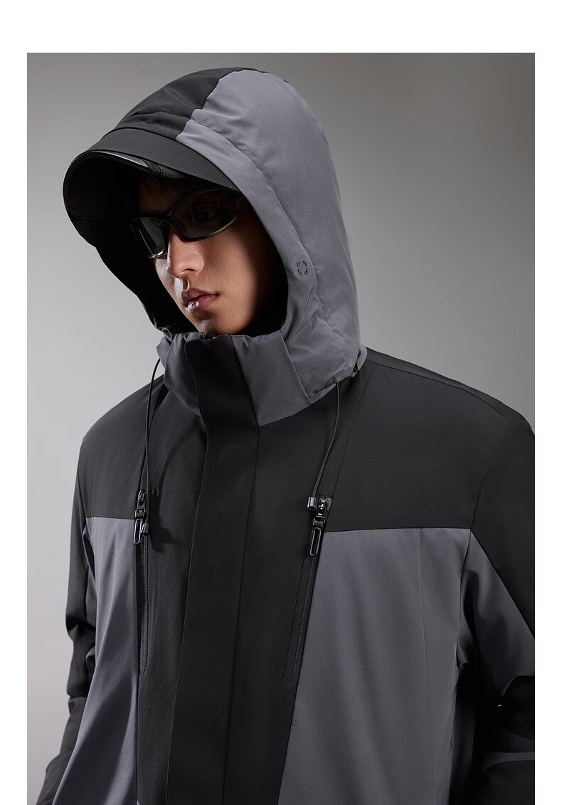 CABBEEN Men's Down Jacket with Three-Proof Fabric, Colorblock Design, Outdoor Detachable Hood Winter Coat 6