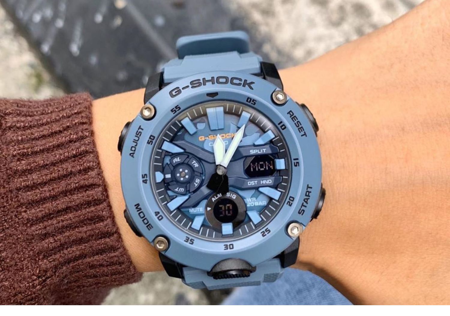 代购casio卡西欧 雾霾蓝g-shock迷彩军风防水新款运动石英男表 ga2000