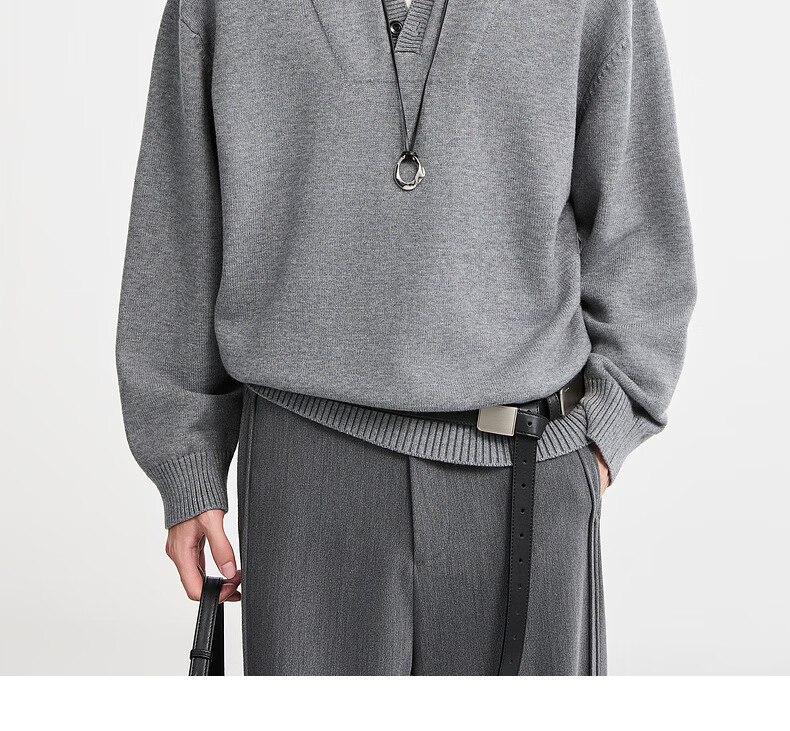 Earl Zuoer Wool Blend Two-in-One Henry Collar Autumn 2025 Long Sleeve Knit Base Shirt Men's Colorblock Sweater 18