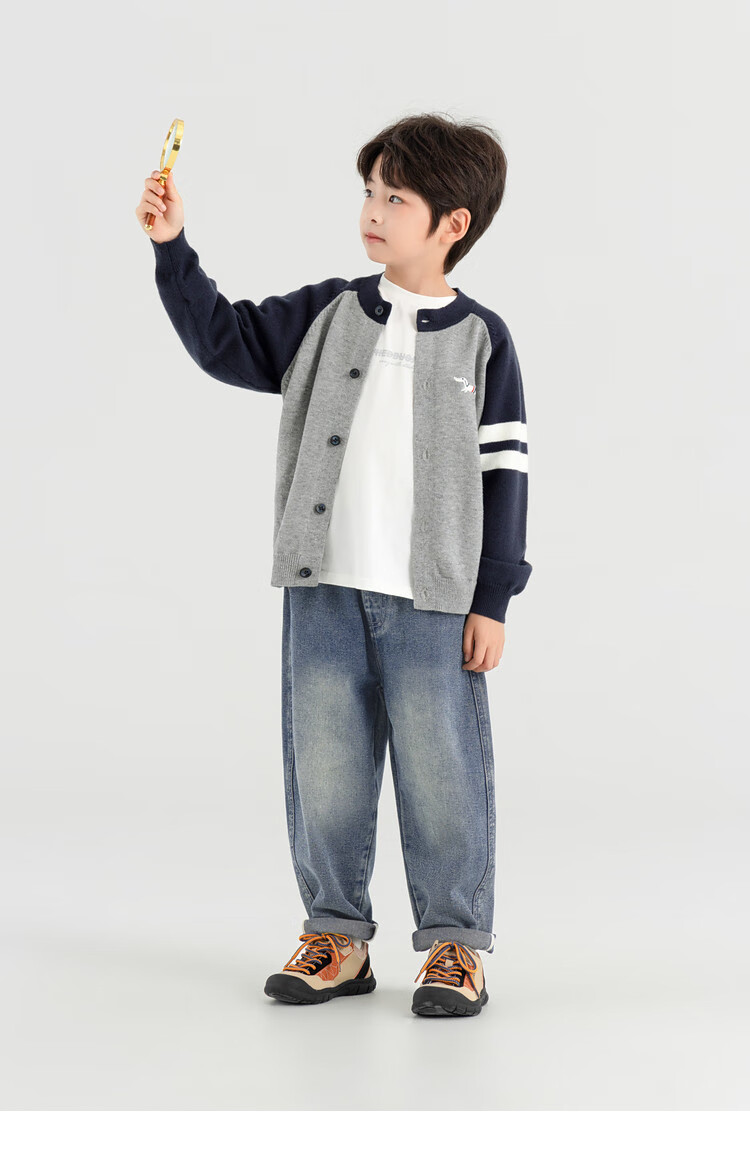 Duoduo Boys Cardigan Spring Autumn Layering Round Neck Sweater Children's 2026 New Cartoon Dog Colorblock Knit Top 25