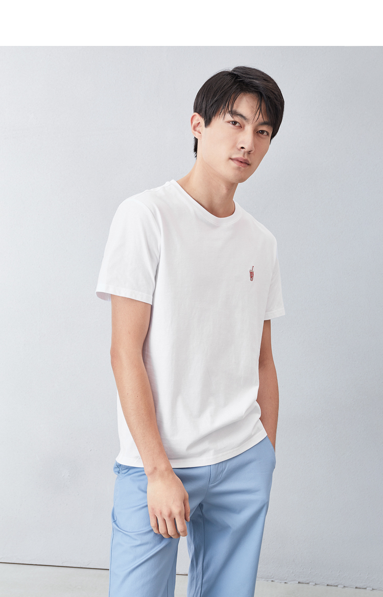 hla海澜之家时尚绣标短袖t恤舒适圆领短t男hntbj2r051a米白51185100a