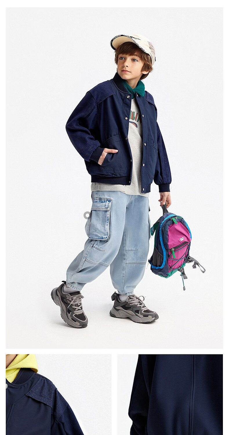 MQD Boys' Baseball Jacket 2025 Autumn New Children's Patchwork Loose Street Dance Coat 4