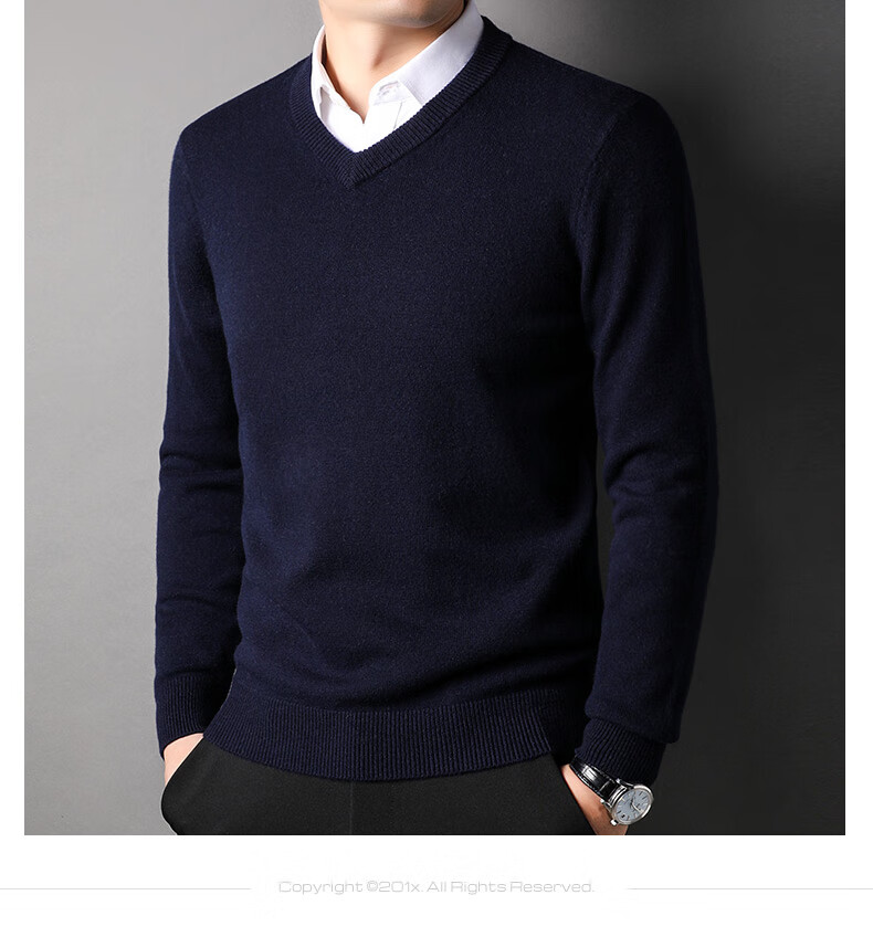 ROMON 100% Pure Wool Men's Thick Heavy 430G Warm V-Neck Casual Knit Sweater for Autumn and Winter 7