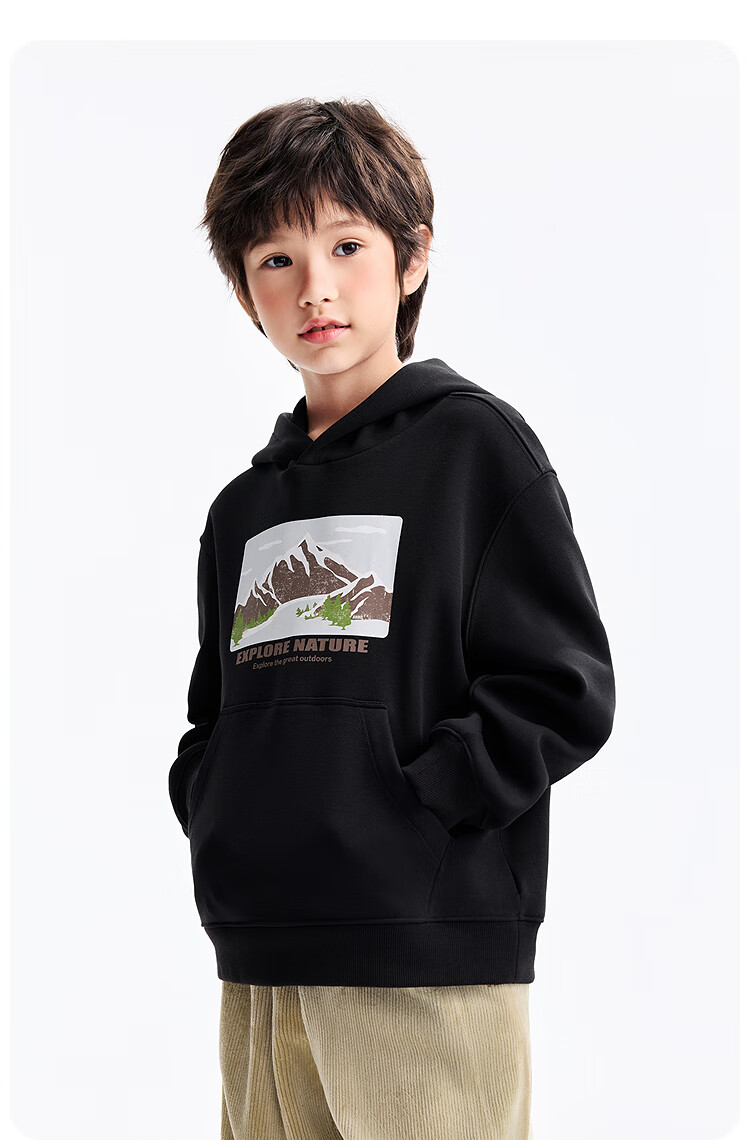 Annil Kids Boys Hooded Long Sleeve Fleece Sweatshirt 2025 Winter New Black 120 4